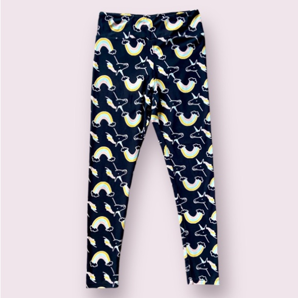 LuLaRoe Black Leggings with Unicorns and Rainbows - OS - New